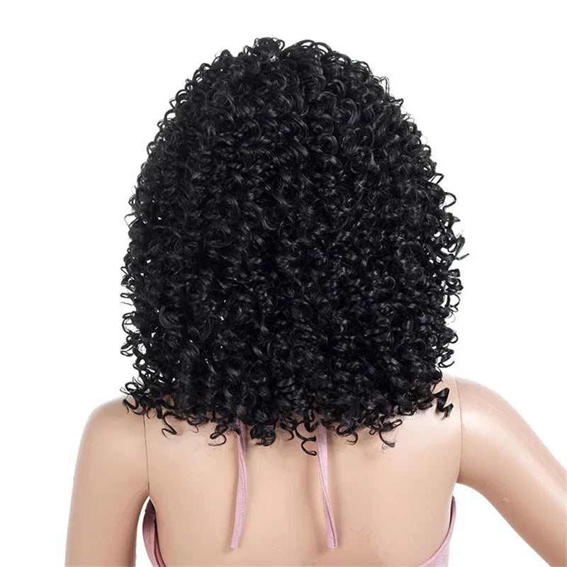 Peruca Angélica Médio Kinky Encaracolada com Franja – Estilo Afro Elegante e Moderno