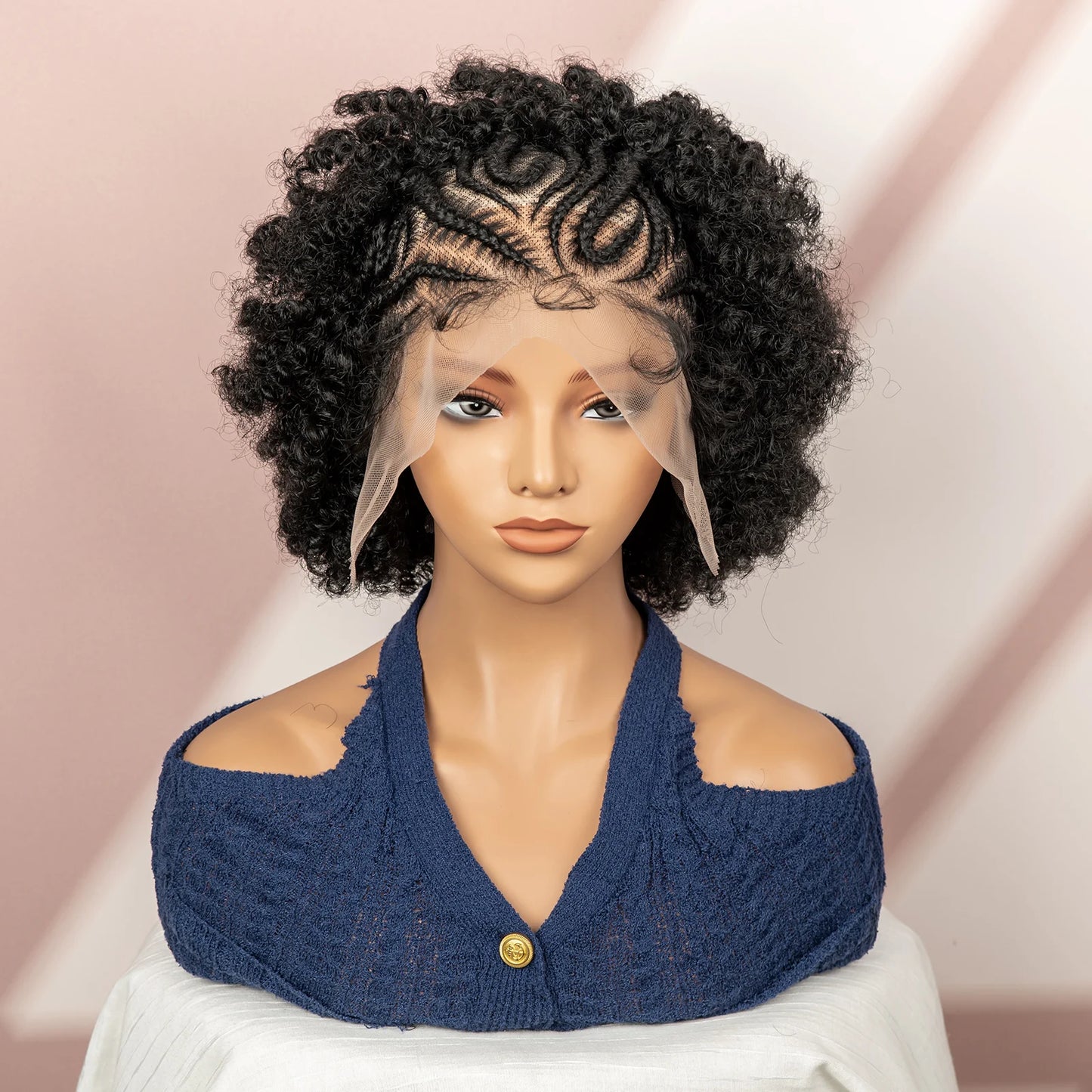 Peruca Afro Cacheada Curta 15cm - Jô Full Lace Sintética com Tranças