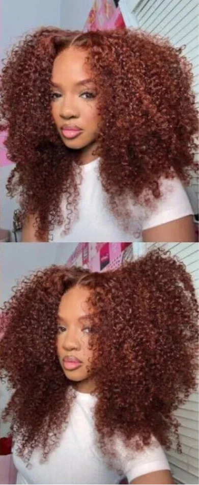Luma –Lace Front Wig 13x4 Kinky Curly Castanho Avermelhado | Cabelo Humano 150%