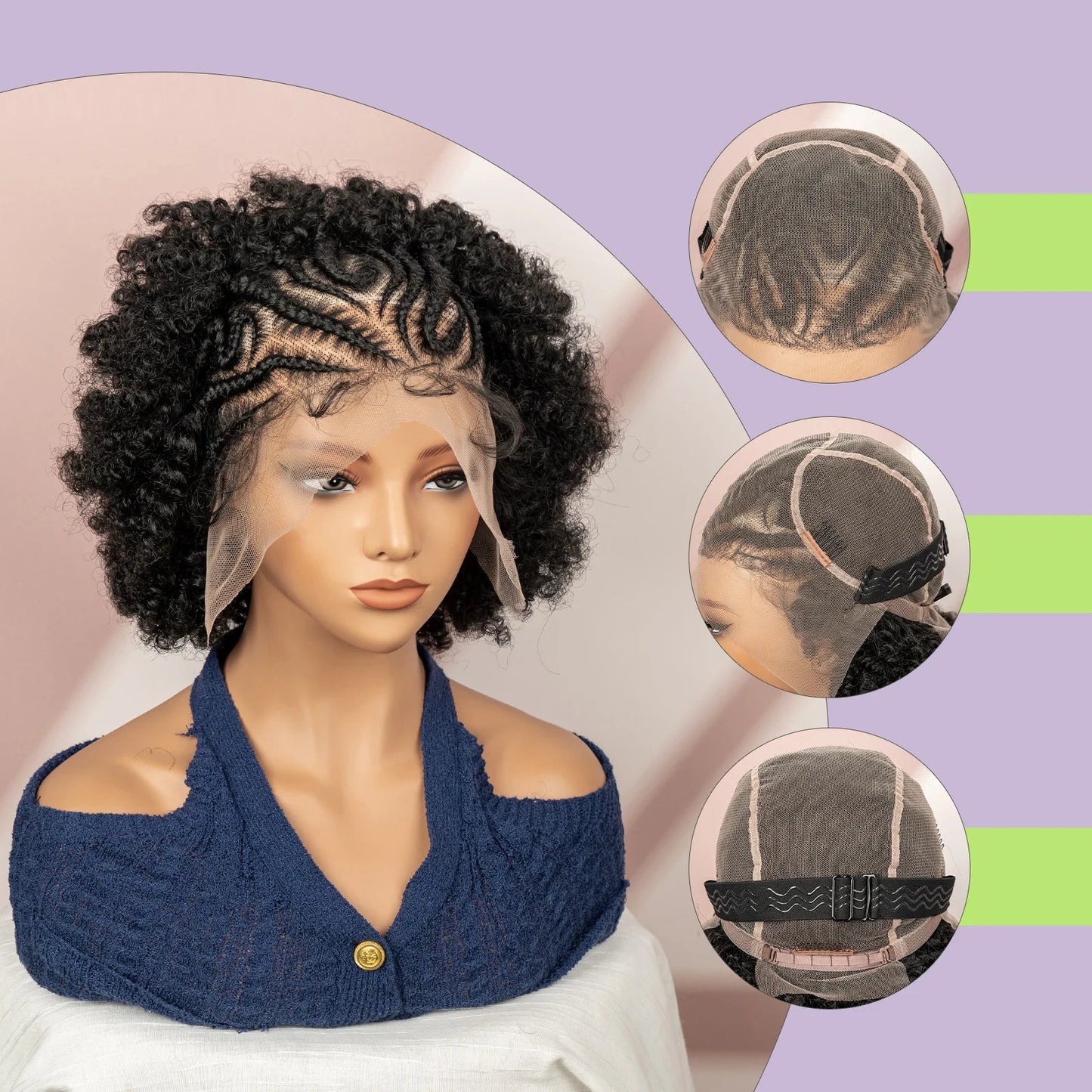 Peruca Afro Cacheada Curta 15cm - Jô Full Lace Sintética com Tranças