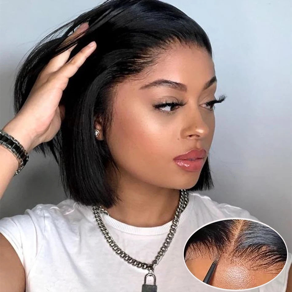 Emilly - Lace wig de Cabelo Humano com Renda Frontal HD Transparente — Pronta para Usar, 13x4, Sem Cola, Estilo Bob Curto Brasileiro