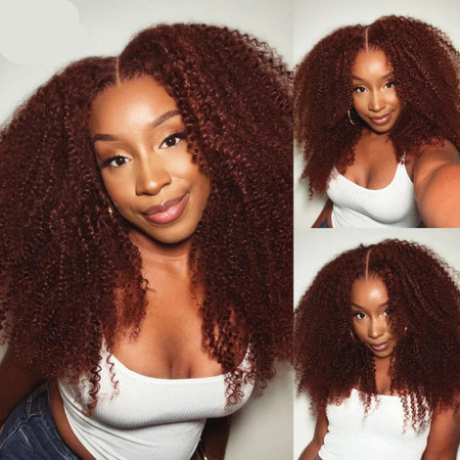 Luma –Lace Front Wig 13x4 Kinky Curly Castanho Avermelhado | Cabelo Humano 150%