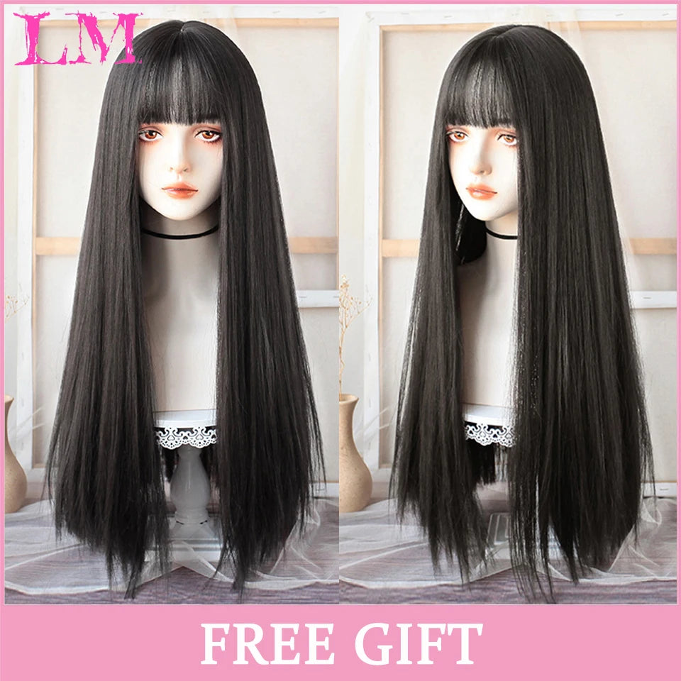 Sakura Xena – Peruca Rosa Liso com Franja | Fibra Sintética Resistente ao Calor para Cosplay Feminino