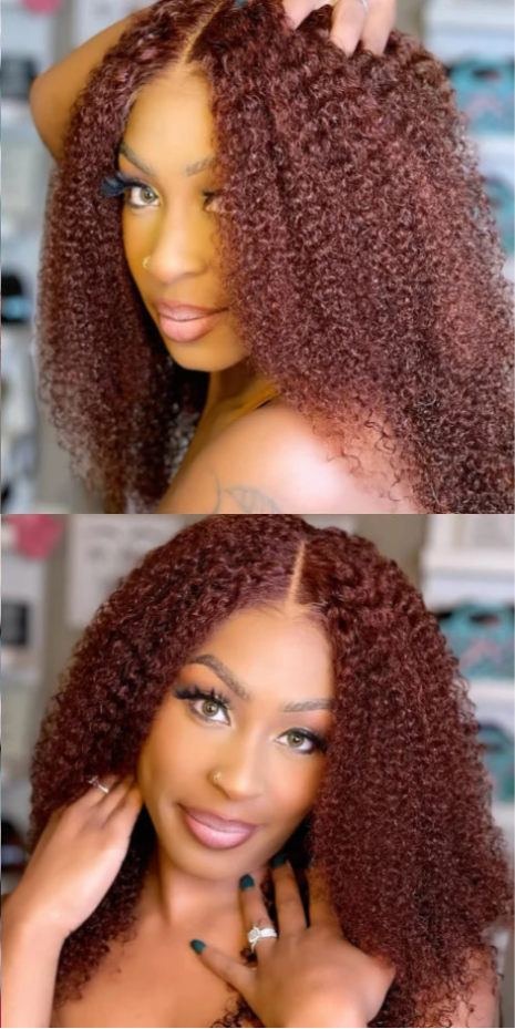 Luma –Lace Front Wig 13x4 Kinky Curly Castanho Avermelhado | Cabelo Humano 150%