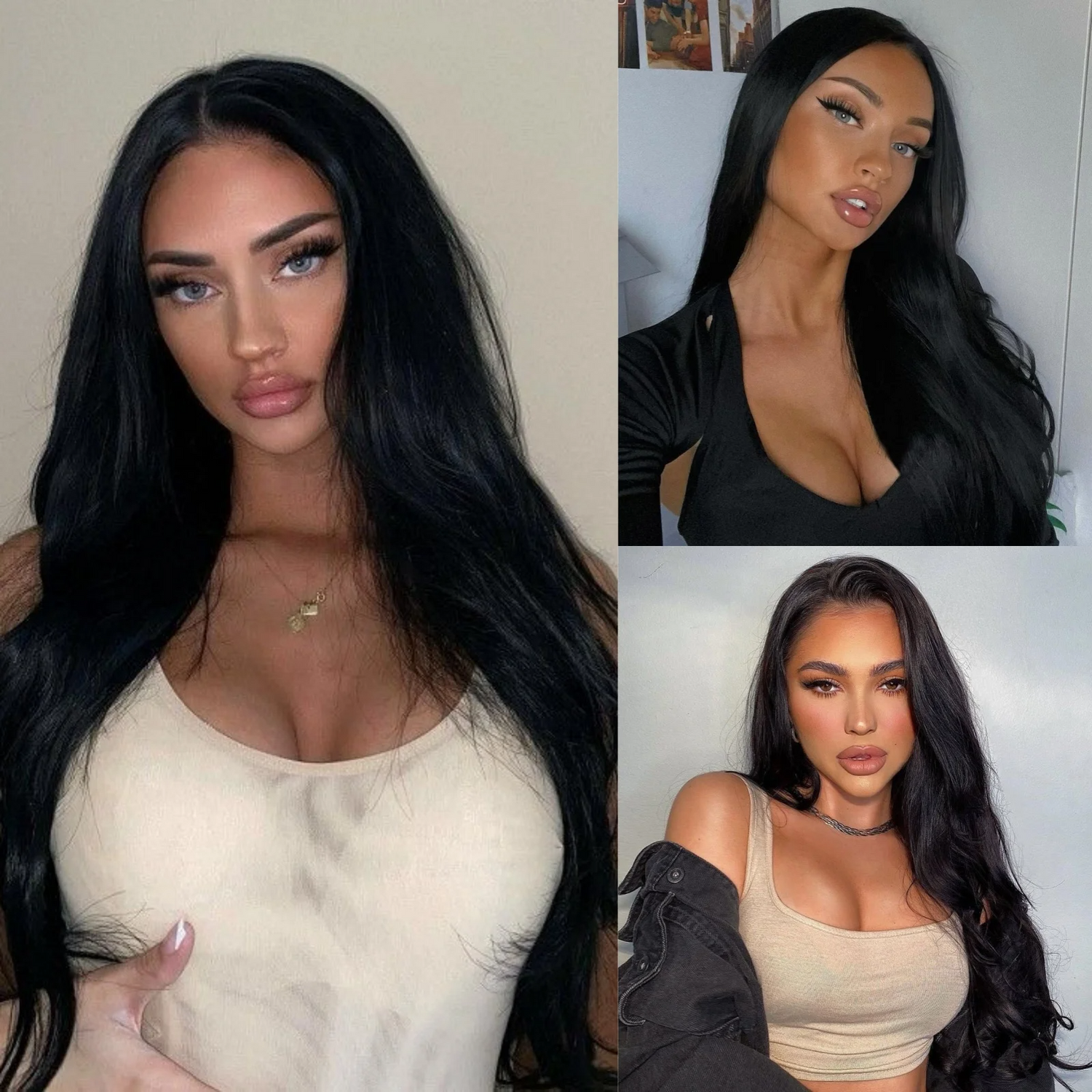 Mulher negra com lace de cabelo humano ondulado castanho escuro