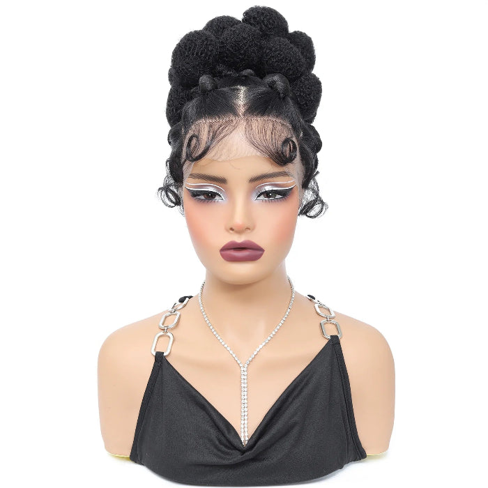 Zuri – Peruca Sintética Bantu Box Braids 11” | Full Lace Curta com Baby Hair Sem Nós