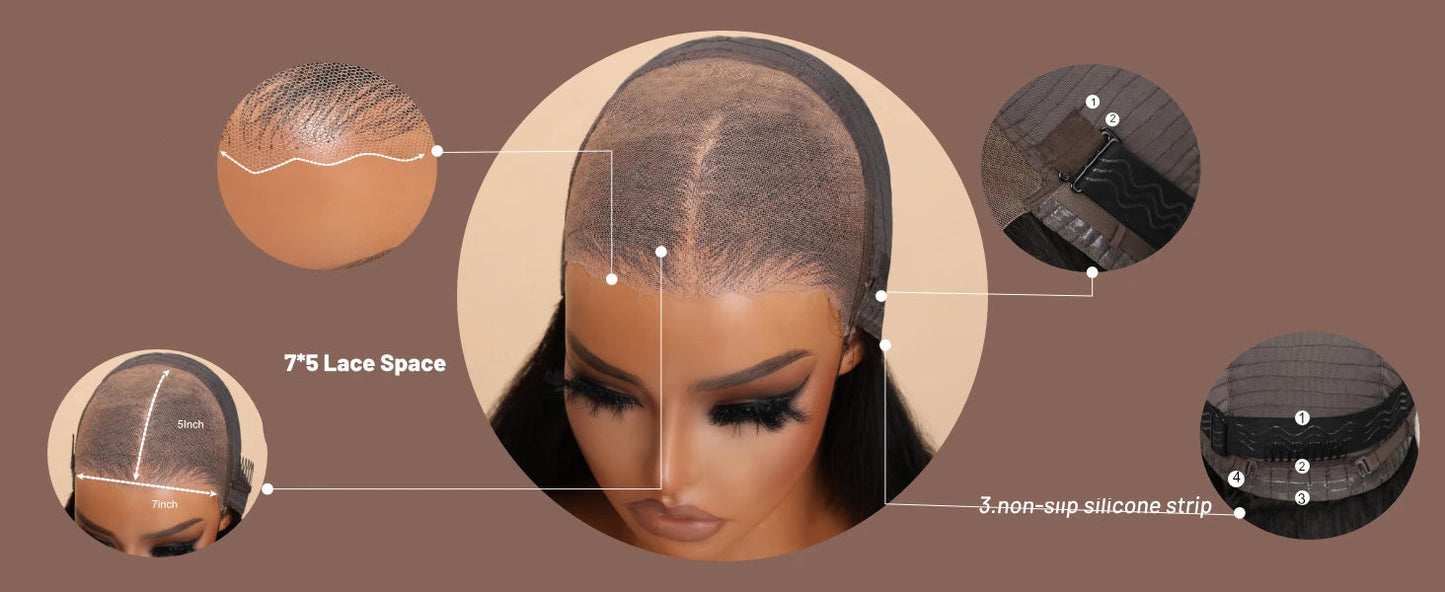 Camila – Lace Front 7x5 | Cabelo Humano Yaki, Sem Cola, Pré-Cortada & Pronta para Uso