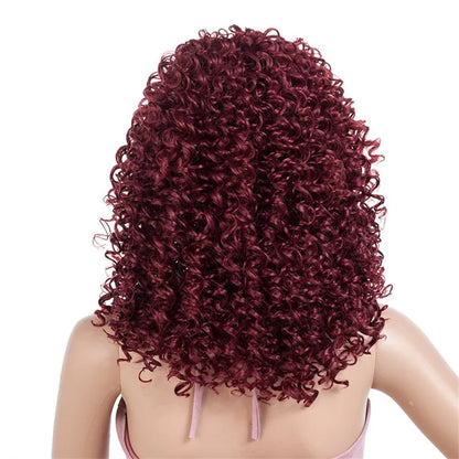 Peruca Angélica Médio Kinky Encaracolada com Franja – Estilo Afro Elegante e Moderno