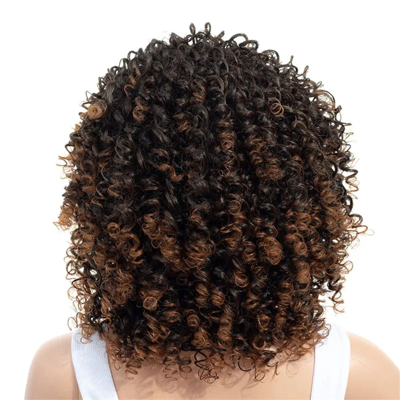 Peruca Angélica Médio Kinky Encaracolada com Franja – Estilo Afro Elegante e Moderno