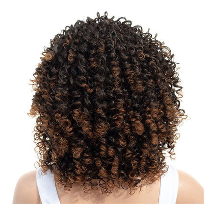 Peruca Angélica Médio Kinky Encaracolada com Franja – Estilo Afro Elegante e Moderno