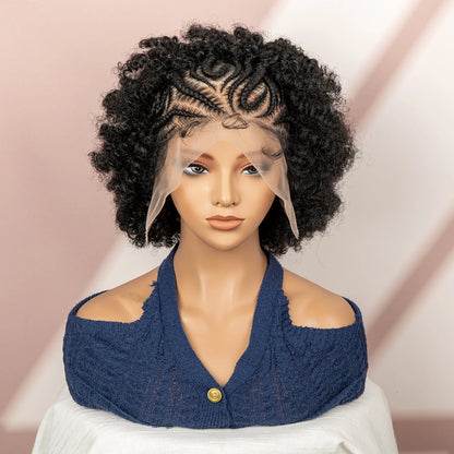 Peruca Afro Cacheada Curta 15cm - Jô Full Lace Sintética com Tranças