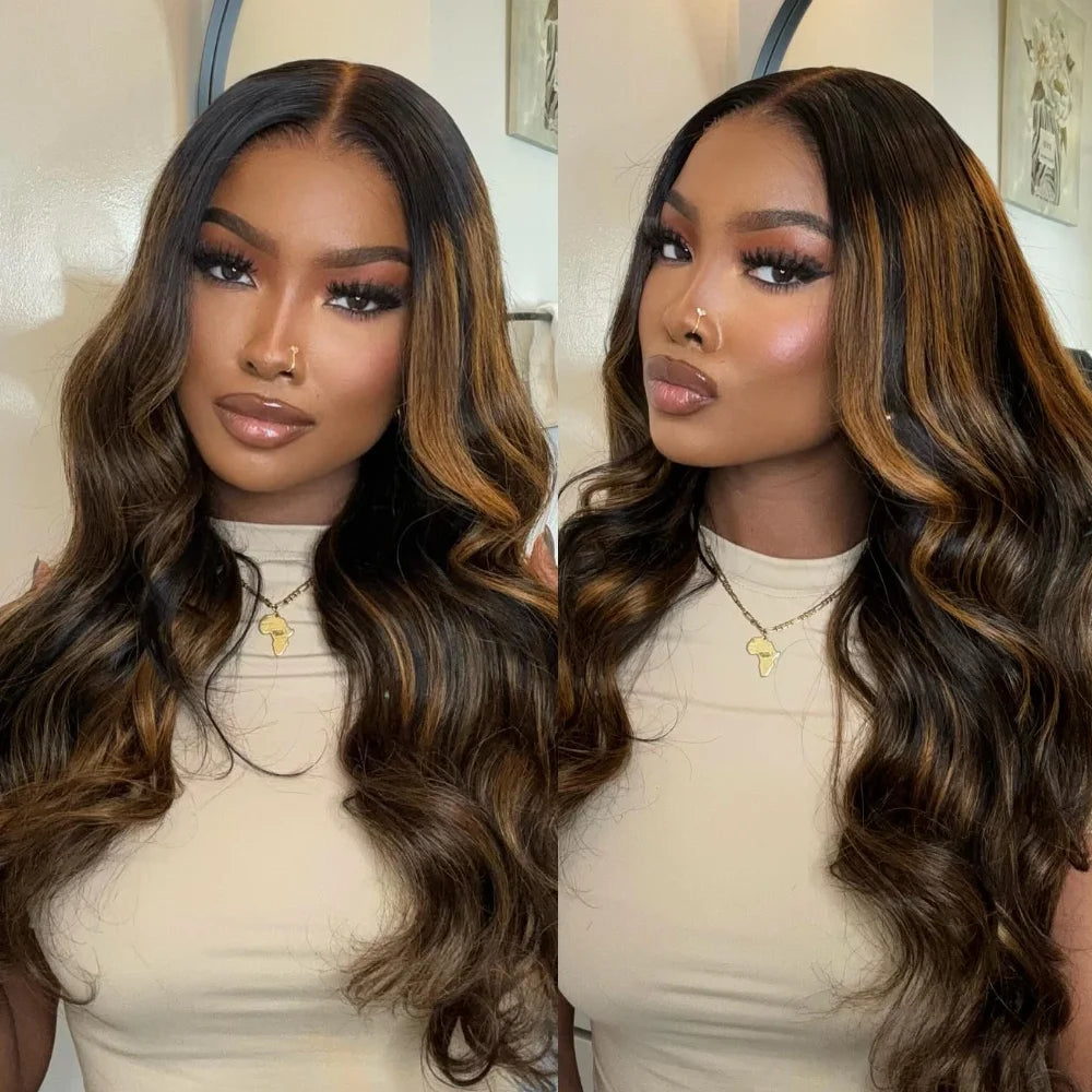 Peruca Isabella —  Hair 7x5 adeus Cola, Balayage Marrom, Onda Corporal, Cabelo Humano 150%