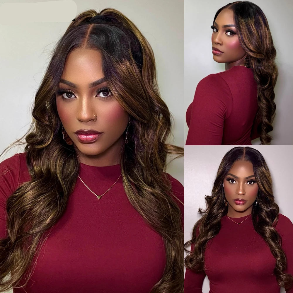 Peruca Isabella —  Hair 7x5 adeus Cola, Balayage Marrom, Onda Corporal, Cabelo Humano 150%