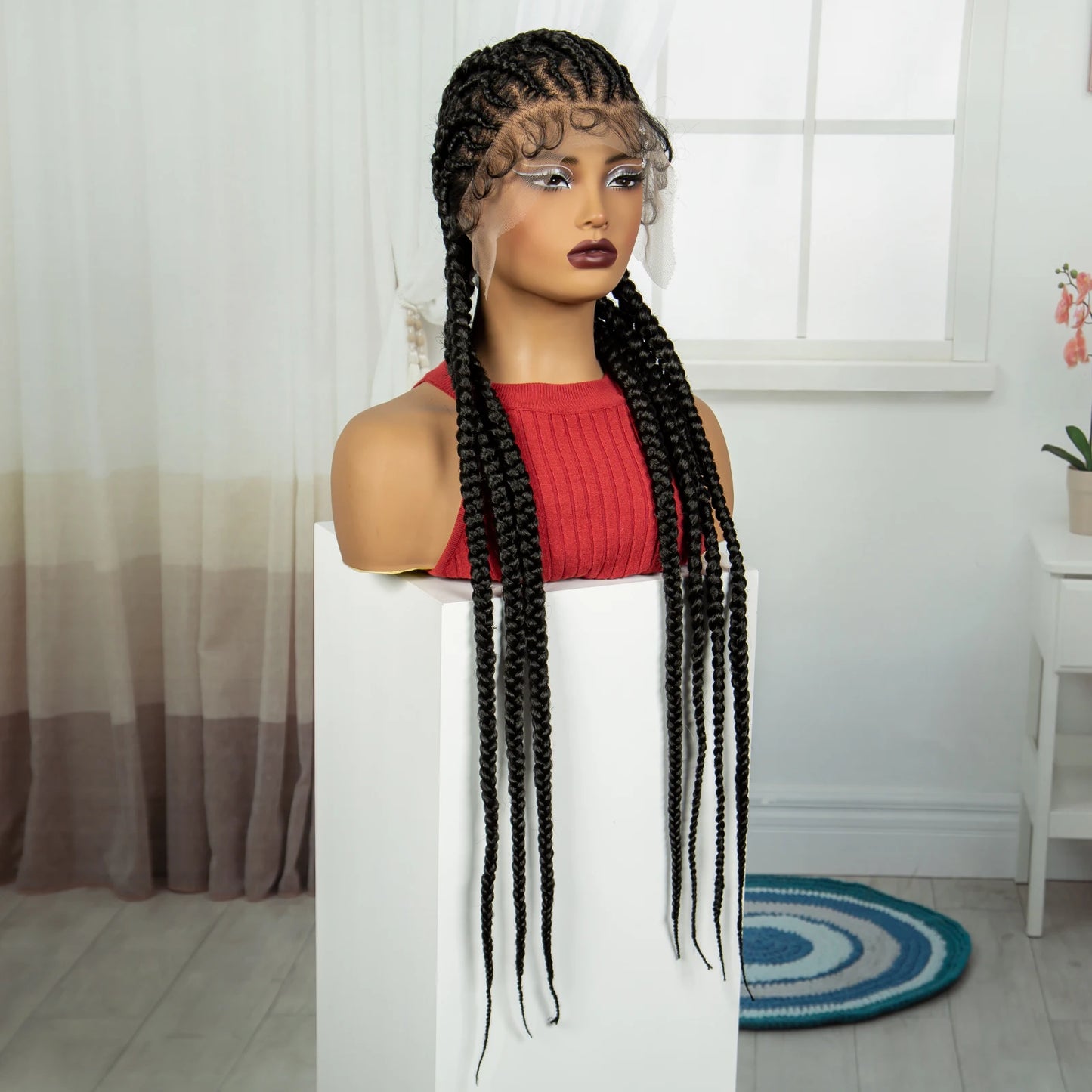 Peruca Trançada Artesanal 90cm - Monica Lace Frontal Sintética Tranças