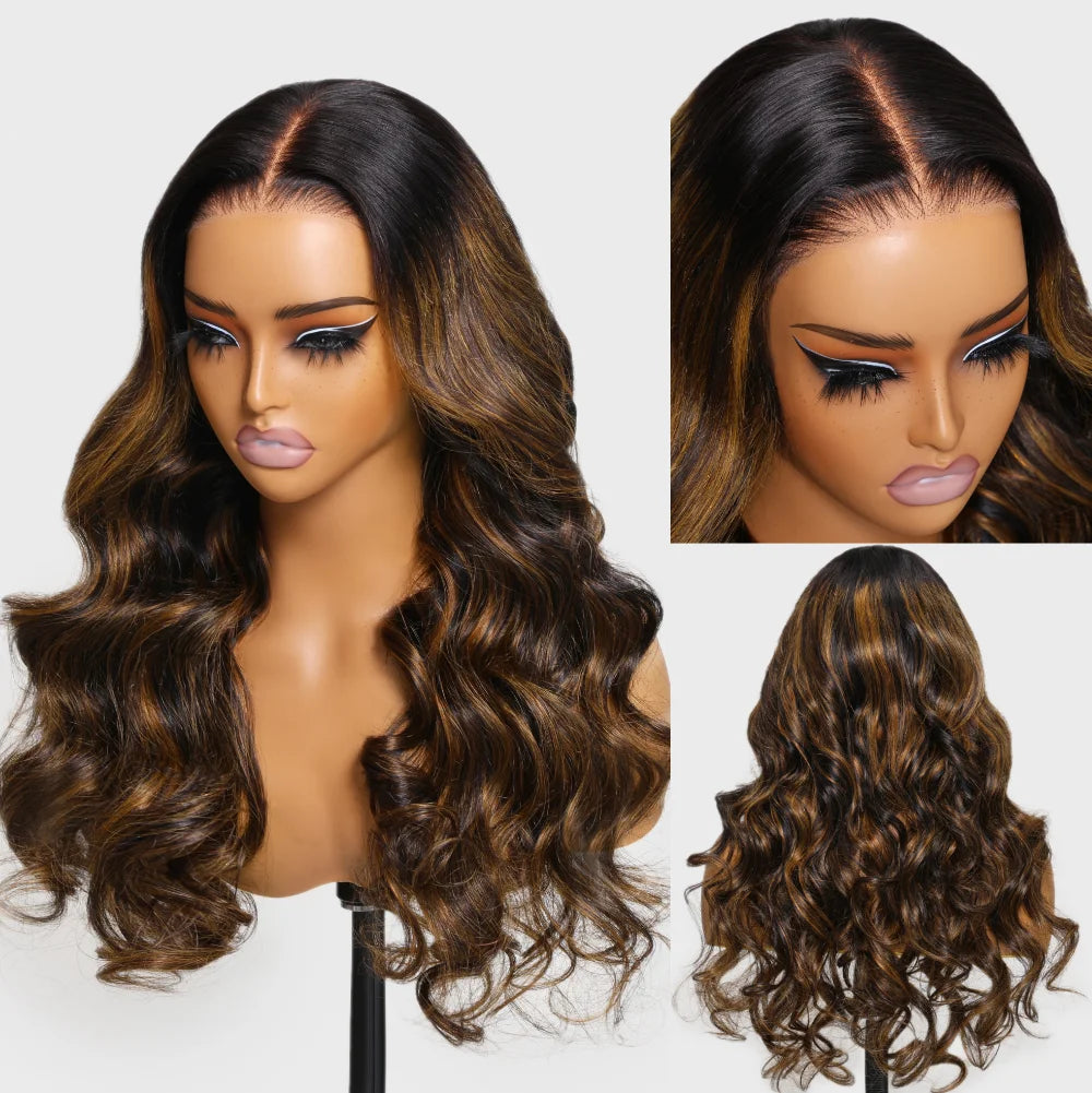 Peruca Isabella —  Hair 7x5 adeus Cola, Balayage Marrom, Onda Corporal, Cabelo Humano 150%