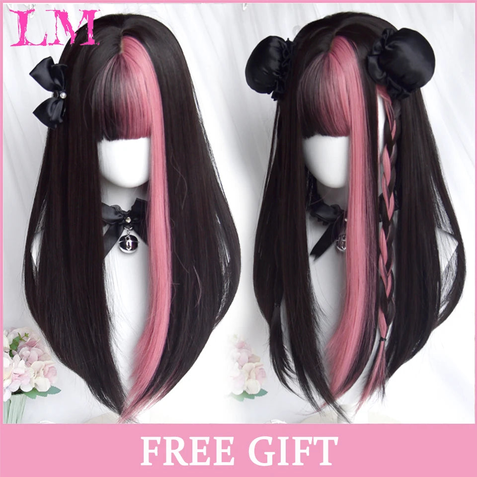 Sakura Xena – Peruca Rosa Liso com Franja | Fibra Sintética Resistente ao Calor para Cosplay Feminino