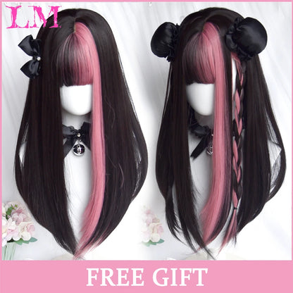 Sakura Xena – Peruca Rosa Liso com Franja | Fibra Sintética Resistente ao Calor para Cosplay Feminino