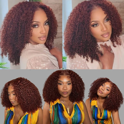 Luma –Lace Front Wig 13x4 Kinky Curly Castanho Avermelhado | Cabelo Humano 150%