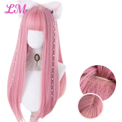 Sakura Nike – Peruca Rosa Liso com Franja | Fibra Sintética Resistente ao Calor para Cosplay Feminino