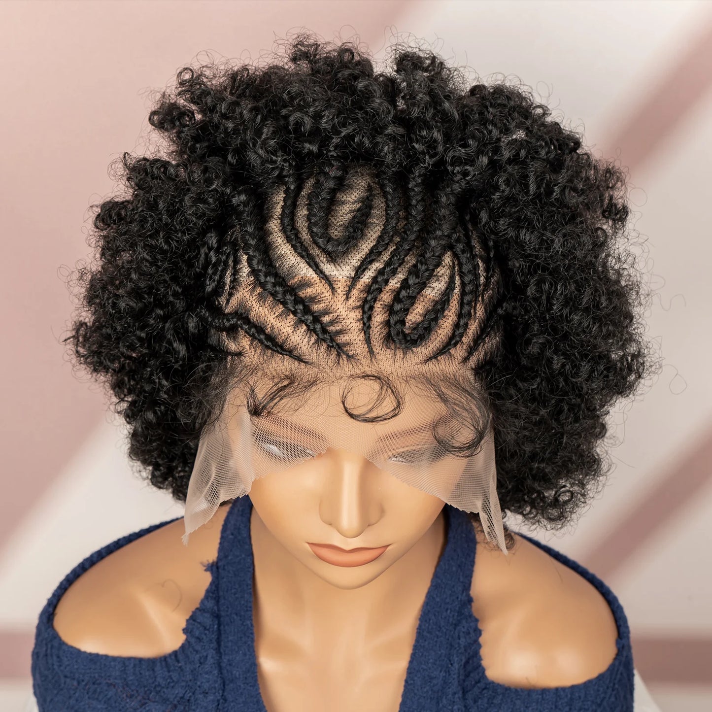Peruca Afro Cacheada Curta 15cm - Jô Full Lace Sintética com Tranças