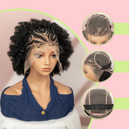 Peruca Afro Cacheada Curta 15cm - Jô Full Lace Sintética com Tranças