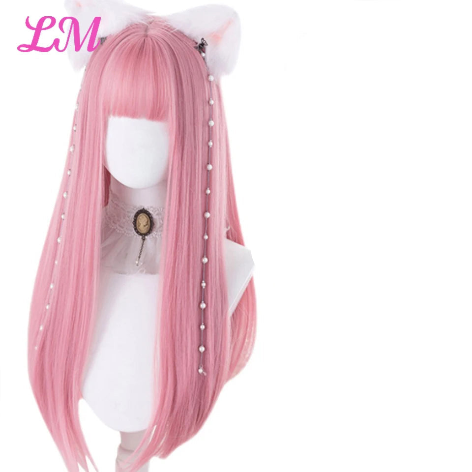 Sakura Nike – Peruca Rosa Liso com Franja | Fibra Sintética Resistente ao Calor para Cosplay Feminino