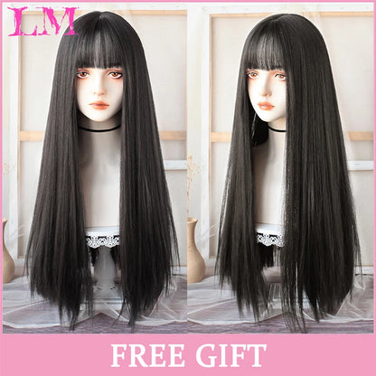 Sakura Xena – Peruca Rosa Liso com Franja | Fibra Sintética Resistente ao Calor para Cosplay Feminino