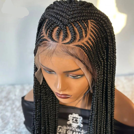 Ayo – Peruca Sintética Trançada 36” | Full Lace Cornrows Estilo Fulani com Baby Hair