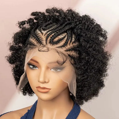 Peruca Afro Cacheada Curta 15cm - Jô Full Lace Sintética com Tranças