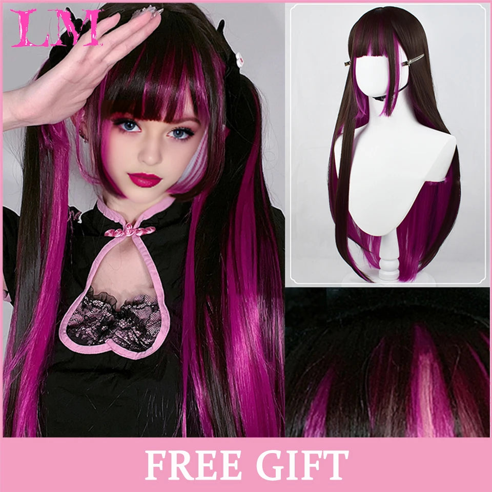 Sakura Xena – Peruca Rosa Liso com Franja | Fibra Sintética Resistente ao Calor para Cosplay Feminino