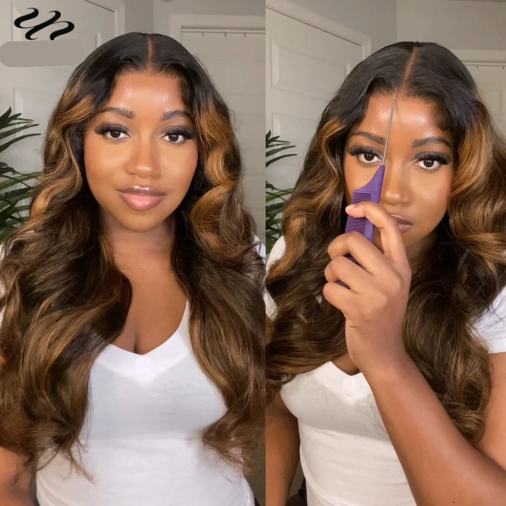 Peruca Isabella —  Hair 7x5 adeus Cola, Balayage Marrom, Onda Corporal, Cabelo Humano 150%