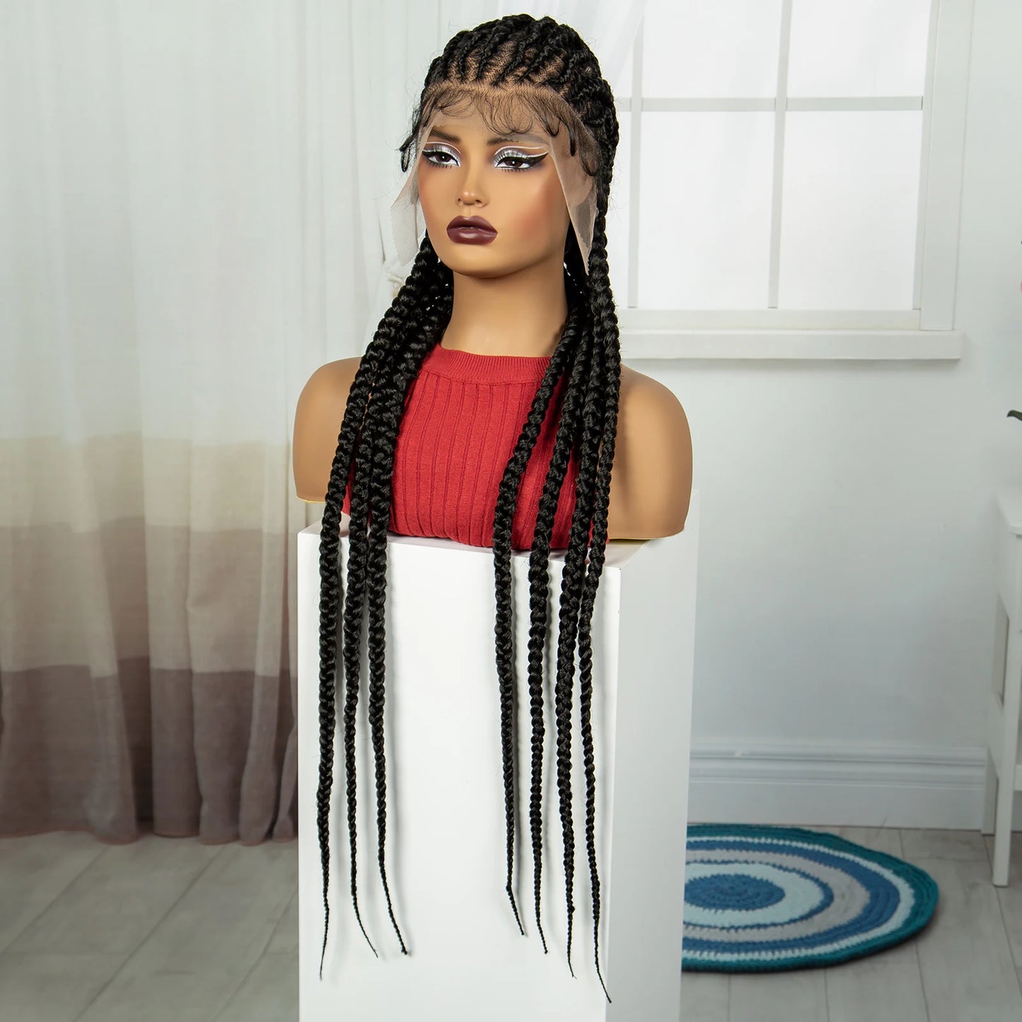 Peruca Trançada Artesanal 90cm - Monica Lace Frontal Sintética Tranças