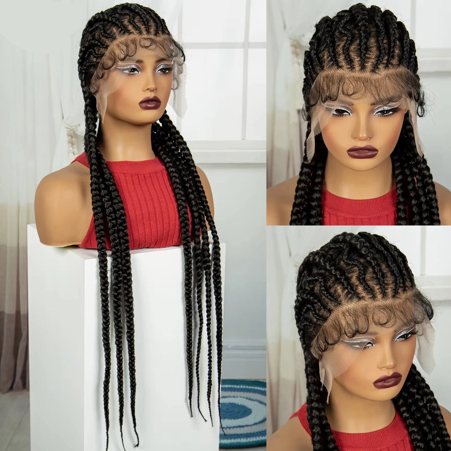 Peruca Trançada Artesanal 90cm - Monica Lace Frontal Sintética Tranças