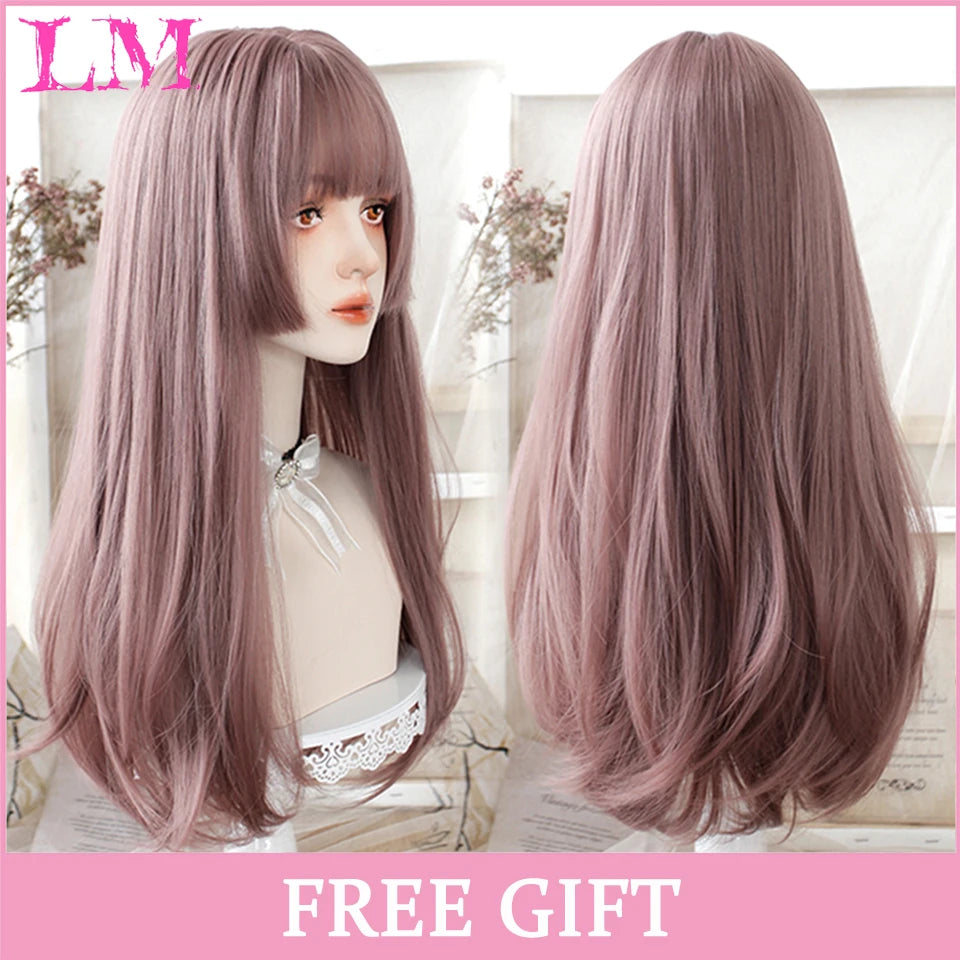 Sakura Xena – Peruca Rosa Liso com Franja | Fibra Sintética Resistente ao Calor para Cosplay Feminino