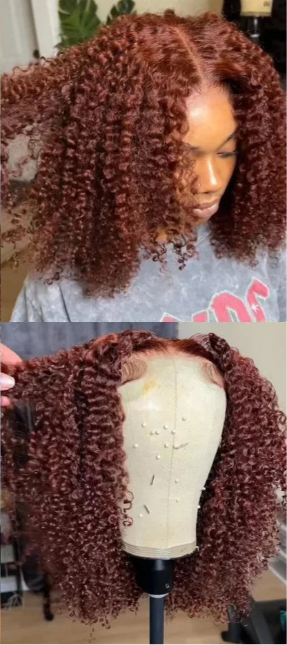 Luma –Lace Front Wig 13x4 Kinky Curly Castanho Avermelhado | Cabelo Humano 150%
