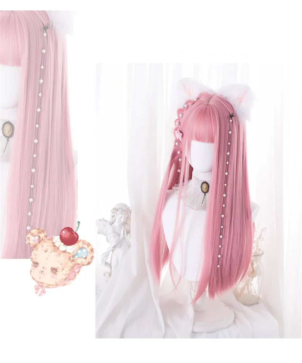 Sakura Nike – Peruca Rosa Liso com Franja | Fibra Sintética Resistente ao Calor para Cosplay Feminino