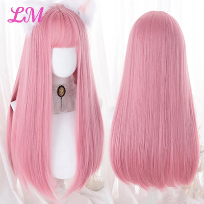 Sakura Nike – Peruca Rosa Liso com Franja | Fibra Sintética Resistente ao Calor para Cosplay Feminino
