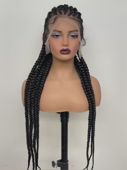 Peruca Trançada Artesanal 90cm - Monica Lace Frontal Sintética Tranças